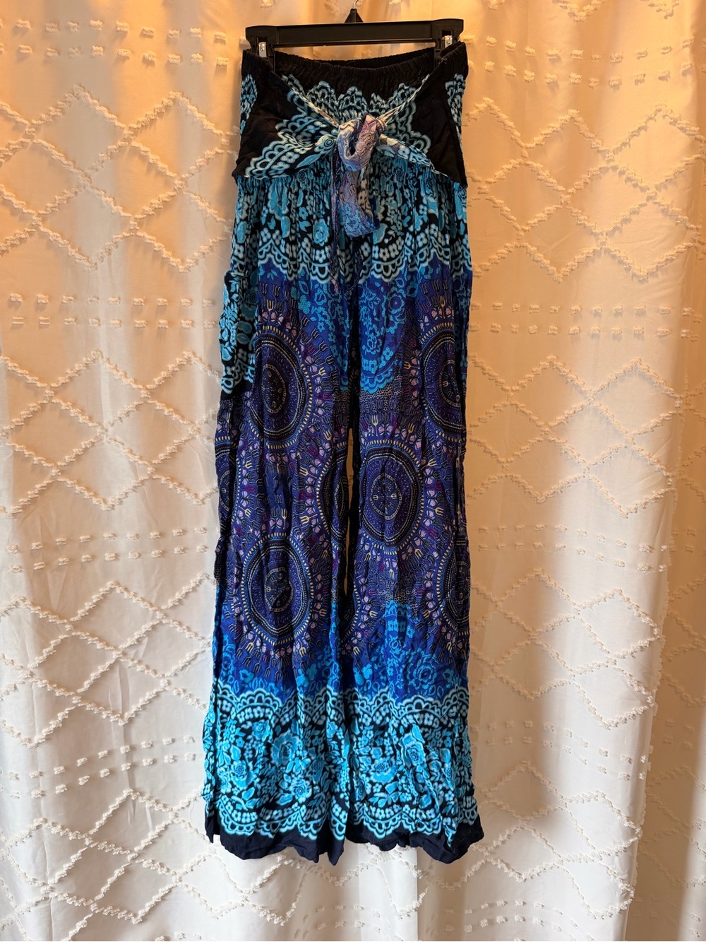 Wide-Leg Boho Palazzo Pants in Blue & Teal